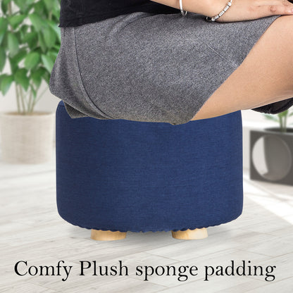 2X Fabric Ottoman Round Wooden Leg Foot Stool - DARK BLUE V274-FT-GQST01-DBU2