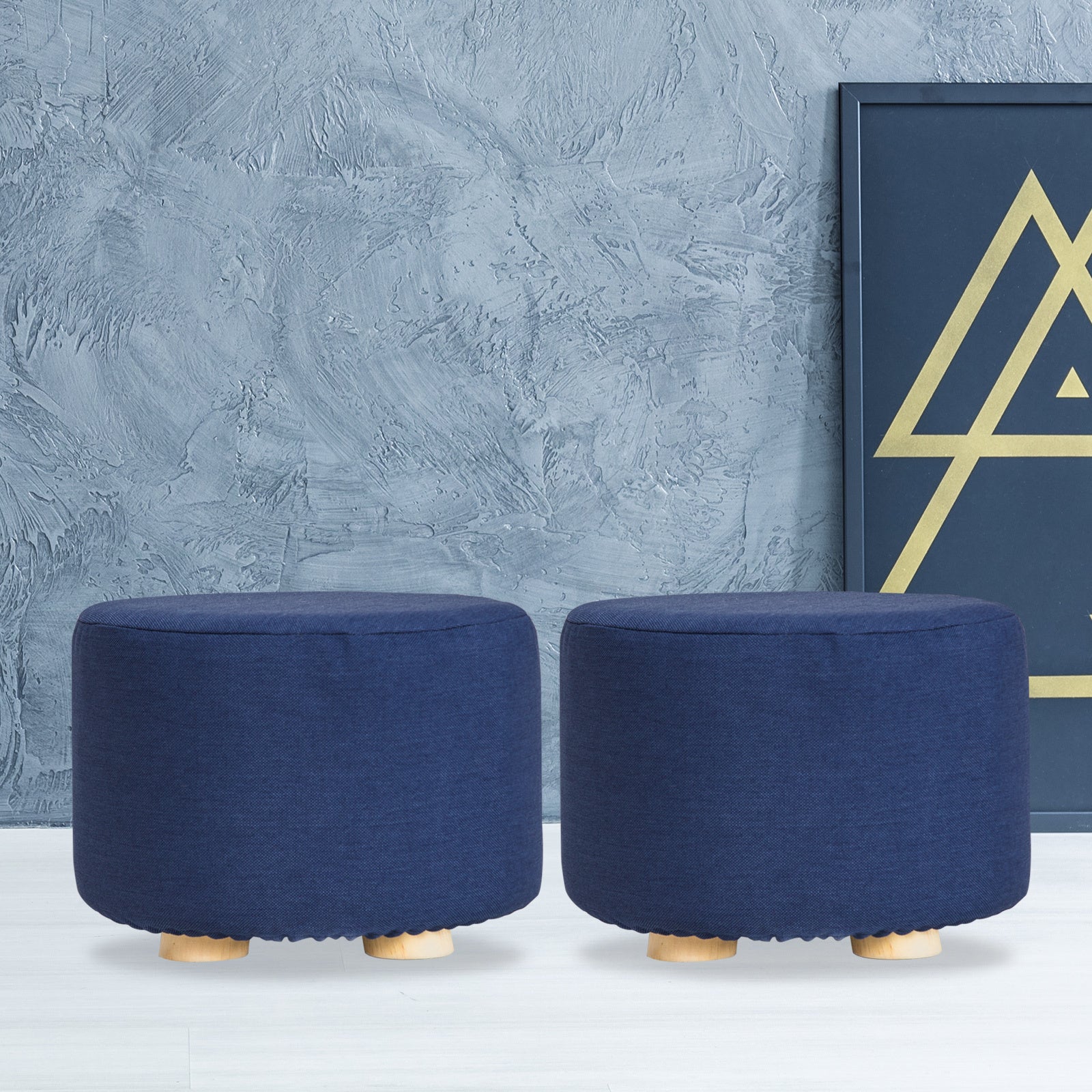 2X Fabric Ottoman Round Wooden Leg Foot Stool - DARK BLUE V274-FT-GQST01-DBU2