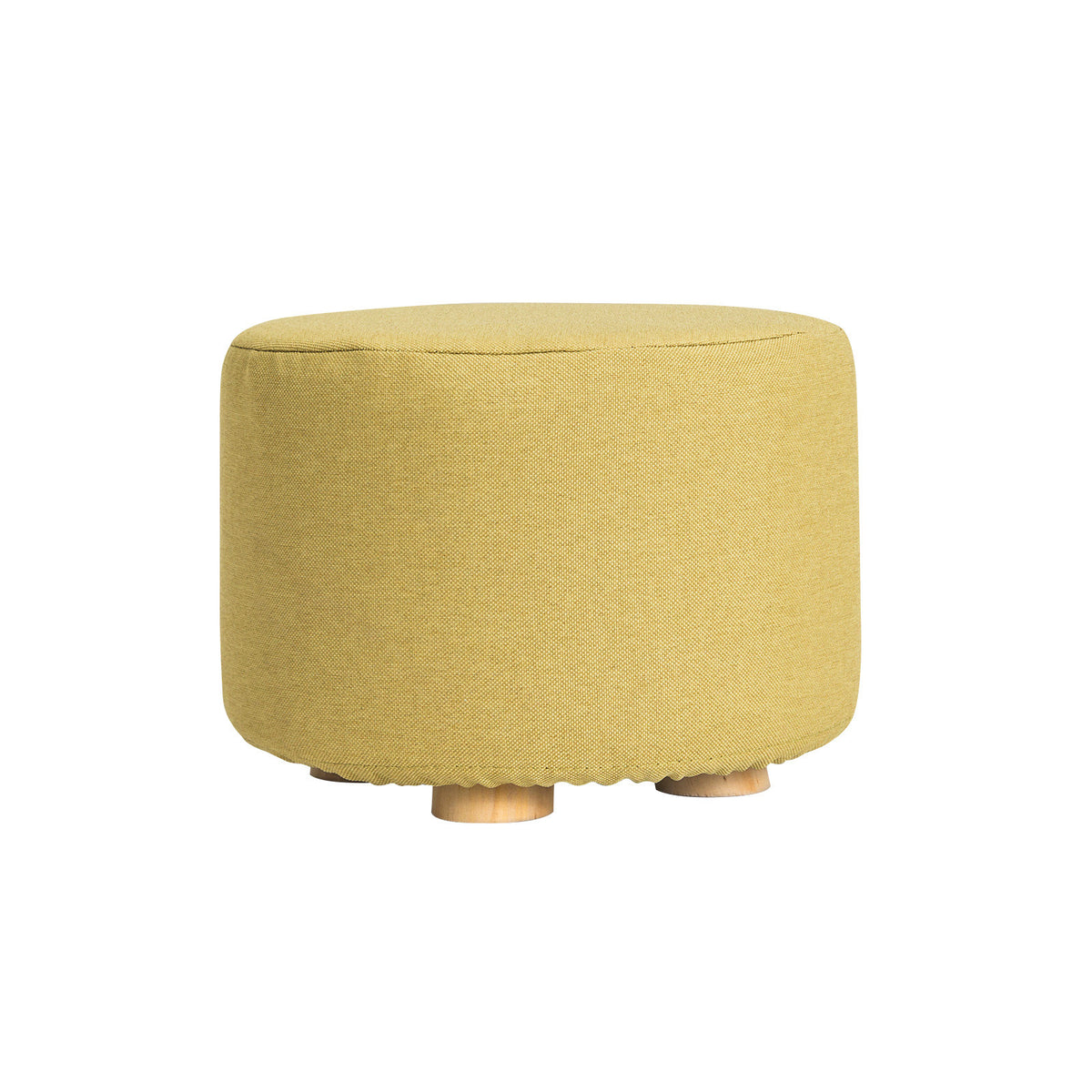 Fabric Ottoman Round Wooden Leg Foot Stool - MUSTARD YELLOW V274-FT-GQST01-GN