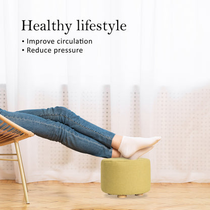Fabric Ottoman Round Wooden Leg Foot Stool - MUSTARD YELLOW V274-FT-GQST01-GN