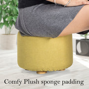 Fabric Ottoman Round Wooden Leg Foot Stool - MUSTARD YELLOW V274-FT-GQST01-GN