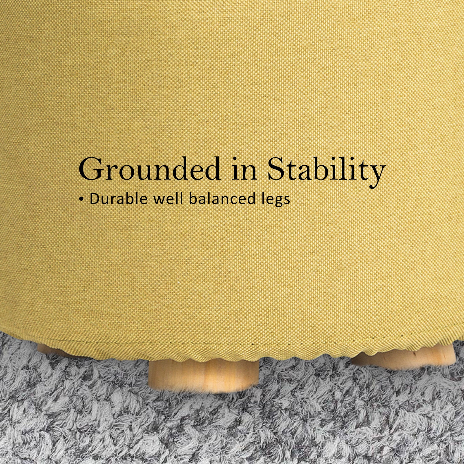 Fabric Ottoman Round Wooden Leg Foot Stool - MUSTARD YELLOW V274-FT-GQST01-GN