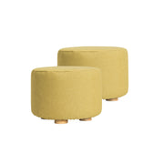 2X Fabric Ottoman Round Wooden Leg Foot Stool - Mustard Yellow V274-FT-GQST01-GN2