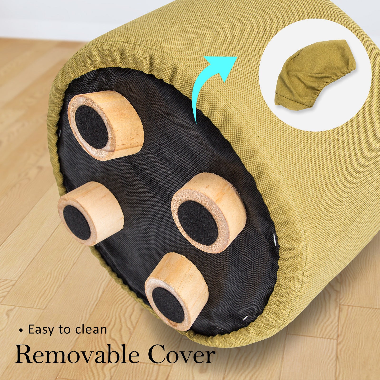 2X Fabric Ottoman Round Wooden Leg Foot Stool - Mustard Yellow V274-FT-GQST01-GN2