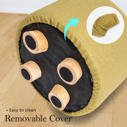 2X Fabric Ottoman Round Wooden Leg Foot Stool - Mustard Yellow V274-FT-GQST01-GN2