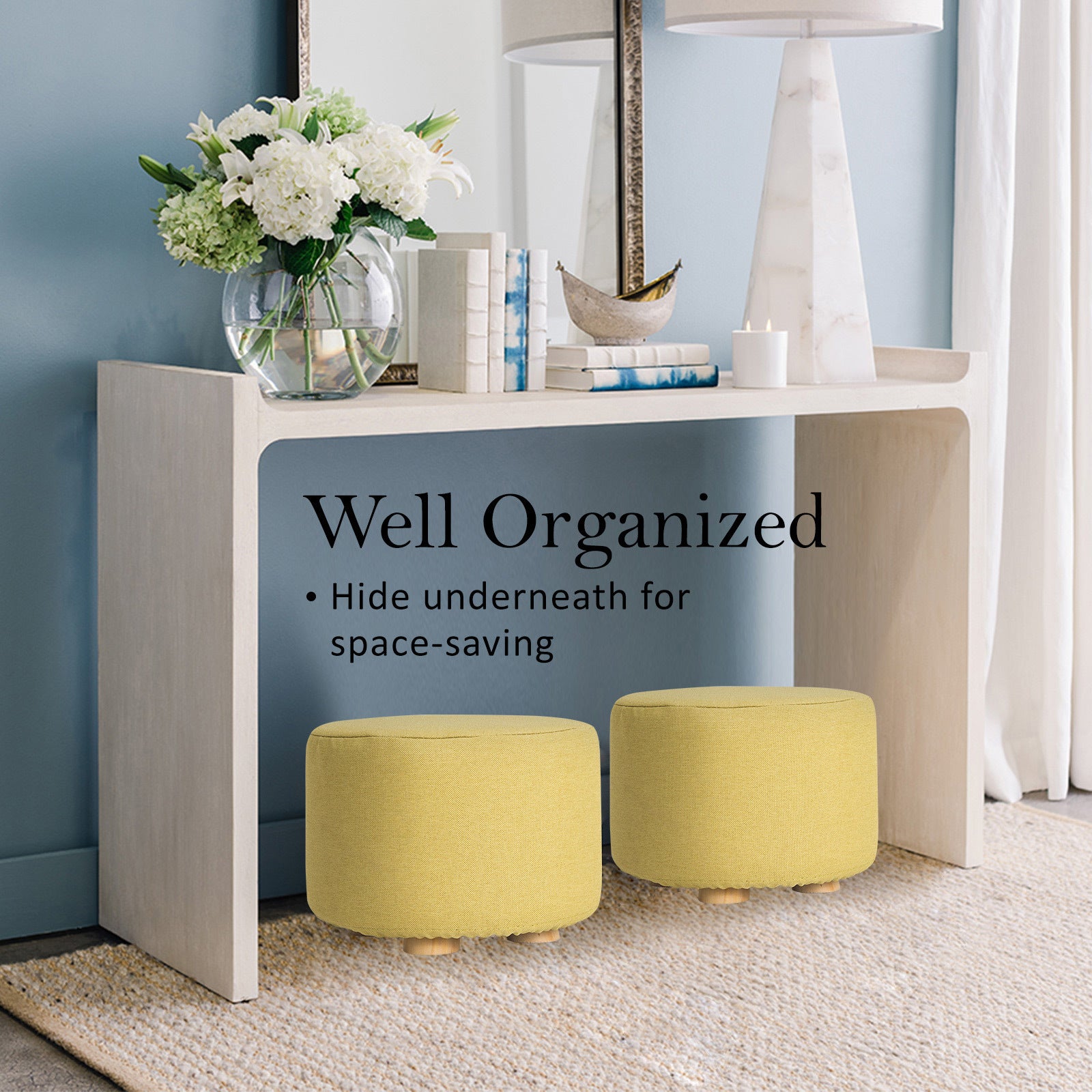 2X Fabric Ottoman Round Wooden Leg Foot Stool - Mustard Yellow V274-FT-GQST01-GN2