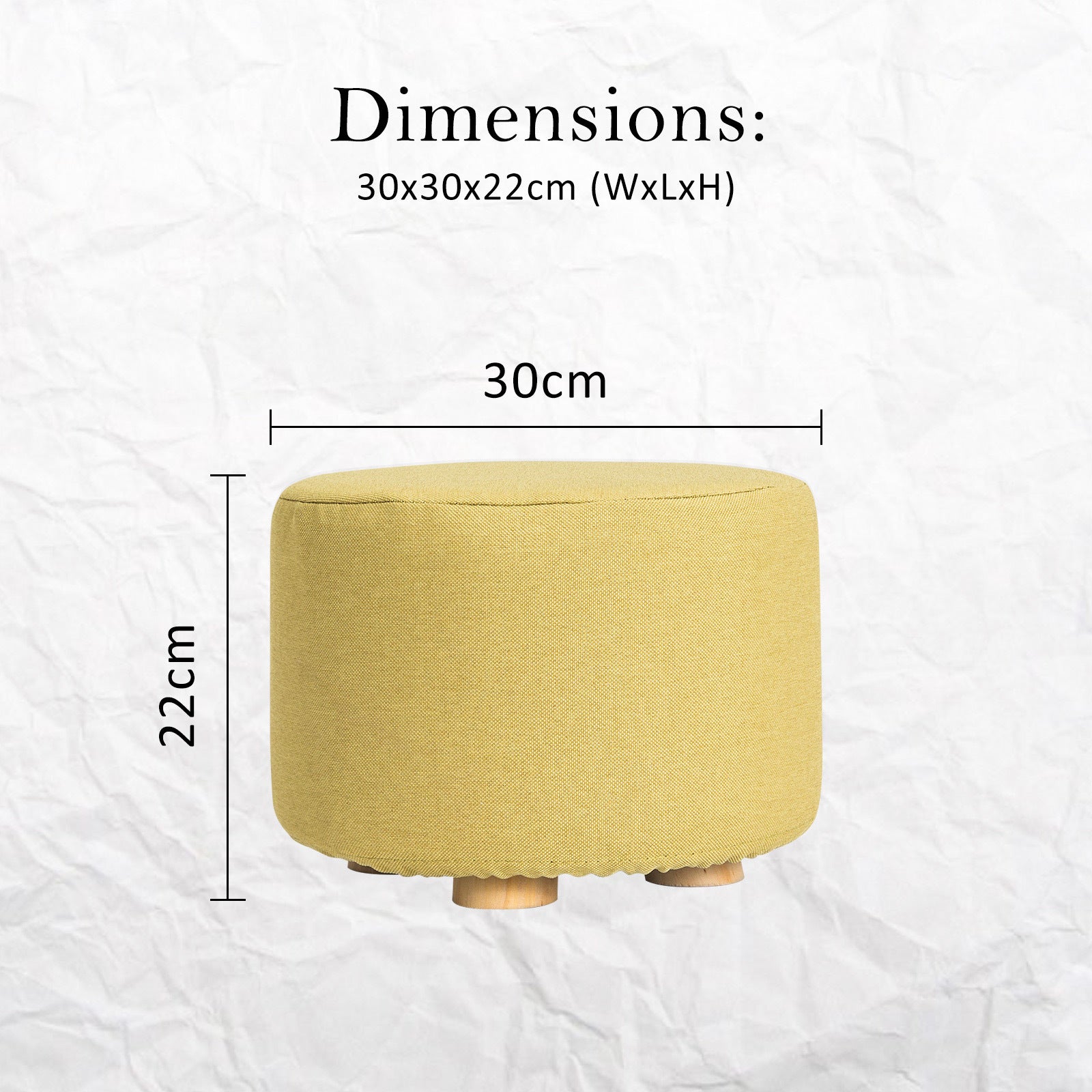 2X Fabric Ottoman Round Wooden Leg Foot Stool - Mustard Yellow V274-FT-GQST01-GN2