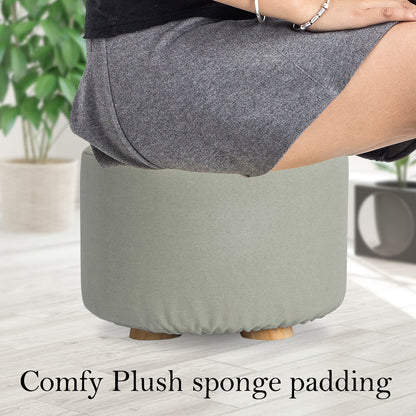 Fabric Ottoman Round Wooden Leg Foot Stool - GREY V274-FT-GQST01-GY