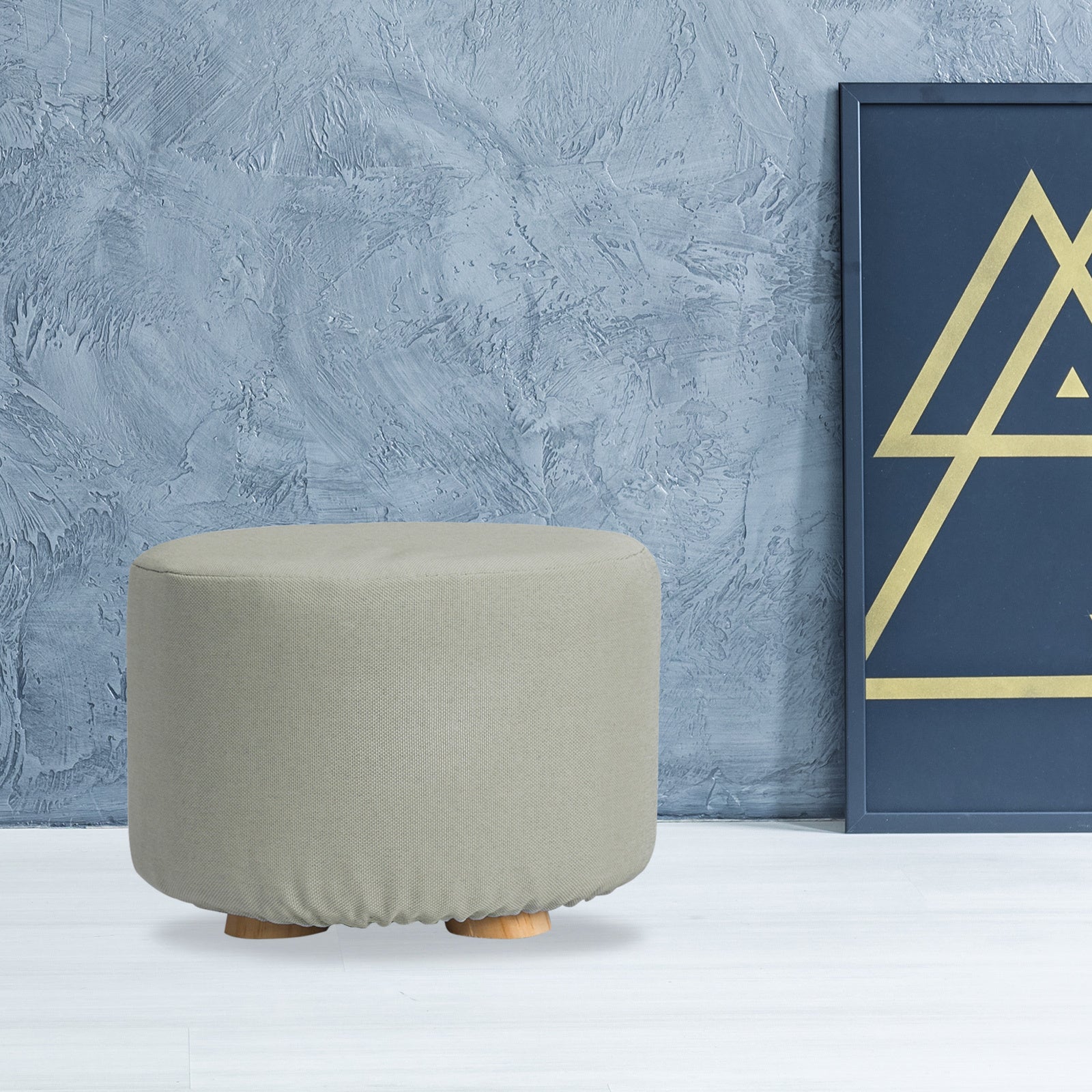 Fabric Ottoman Round Wooden Leg Foot Stool - GREY V274-FT-GQST01-GY