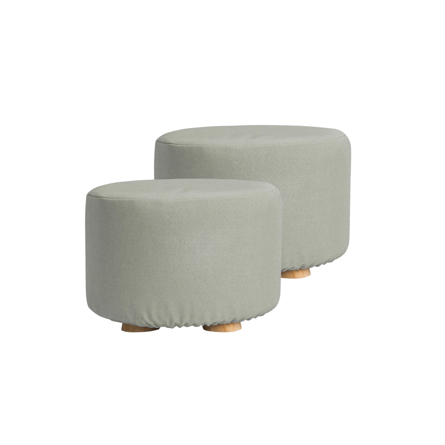 2X Fabric Ottoman Round Wooden Leg Foot Stool - GREY V274-FT-GQST01-GY2
