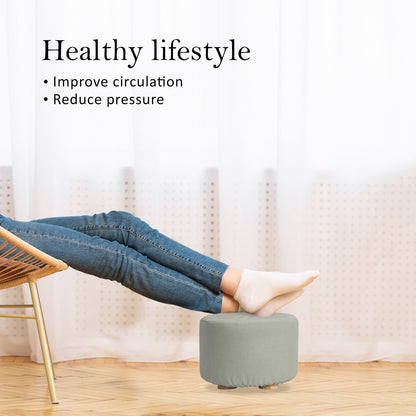 2X Fabric Ottoman Round Wooden Leg Foot Stool - GREY V274-FT-GQST01-GY2