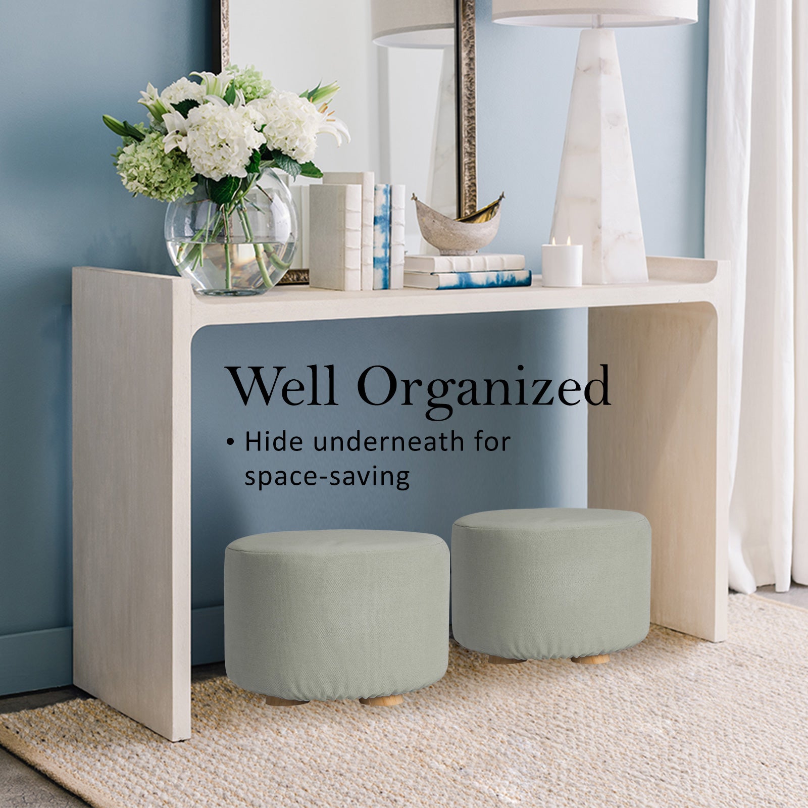 2X Fabric Ottoman Round Wooden Leg Foot Stool - GREY V274-FT-GQST01-GY2