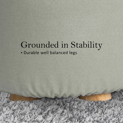 2X Fabric Ottoman Round Wooden Leg Foot Stool - GREY V274-FT-GQST01-GY2
