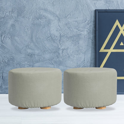 2X Fabric Ottoman Round Wooden Leg Foot Stool - GREY V274-FT-GQST01-GY2