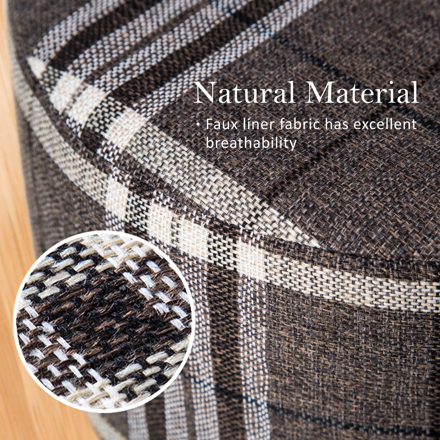 Fabric Ottoman Round Wooden Leg Foot Stool - LATTICE V274-FT-GQST01-GYBK