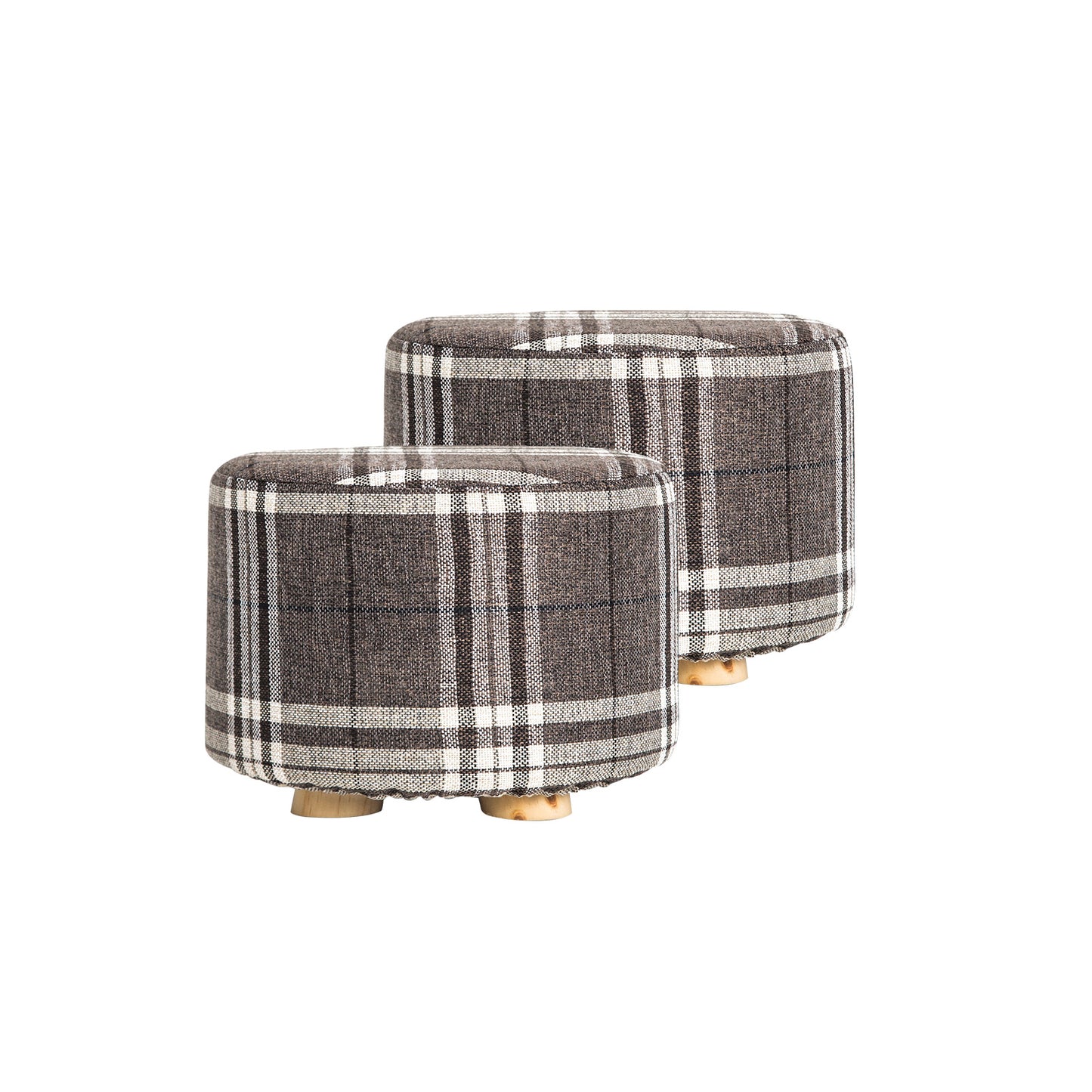 2X Fabric Ottoman Round Wooden Leg Foot Stool - LATTICE V274-FT-GQST01-GYBK2