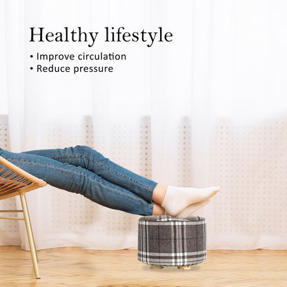 2X Fabric Ottoman Round Wooden Leg Foot Stool - LATTICE V274-FT-GQST01-GYBK2