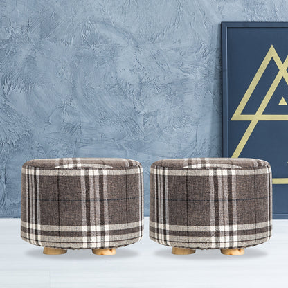 2X Fabric Ottoman Round Wooden Leg Foot Stool - LATTICE V274-FT-GQST01-GYBK2
