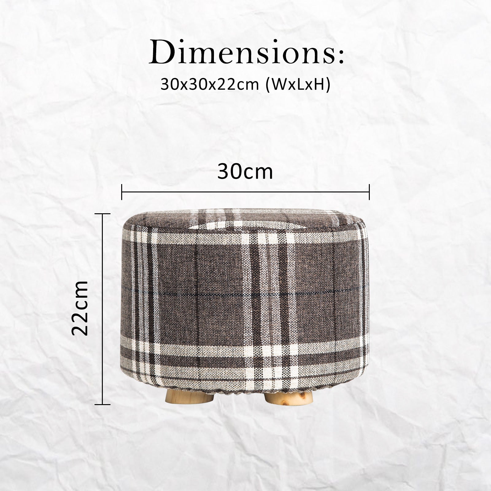 2X Fabric Ottoman Round Wooden Leg Foot Stool - LATTICE V274-FT-GQST01-GYBK2