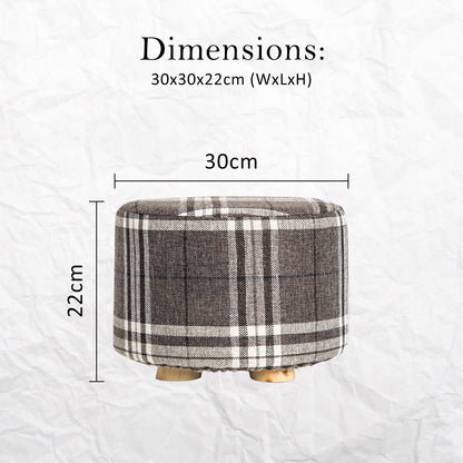 2X Fabric Ottoman Round Wooden Leg Foot Stool - LATTICE V274-FT-GQST01-GYBK2