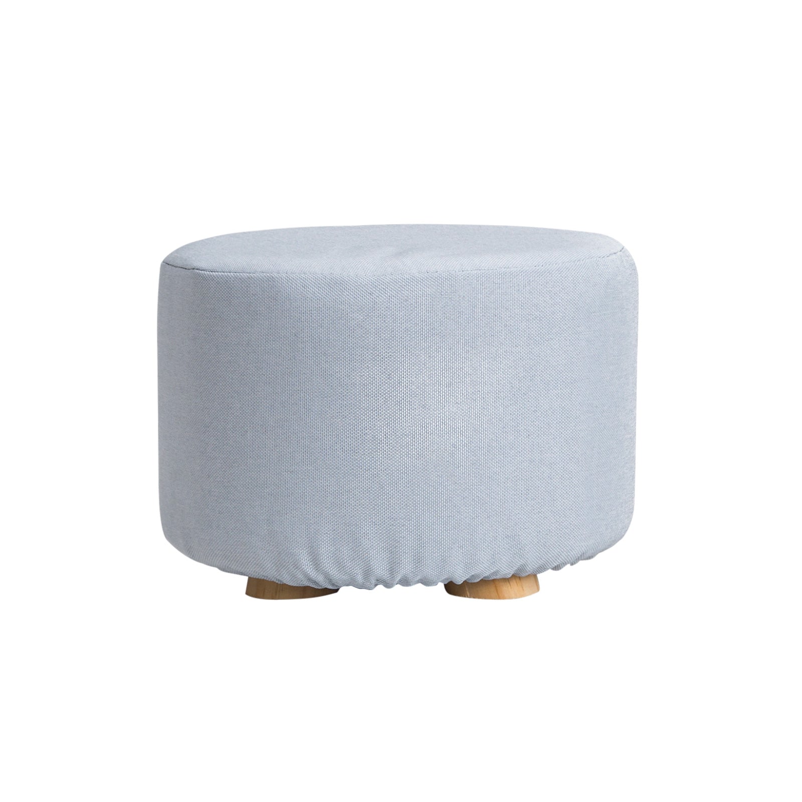 Fabric Ottoman Round Wooden Leg Foot Stool - LIGHT BLUE V274-FT-GQST01-LBU