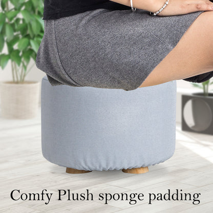Fabric Ottoman Round Wooden Leg Foot Stool - LIGHT BLUE V274-FT-GQST01-LBU