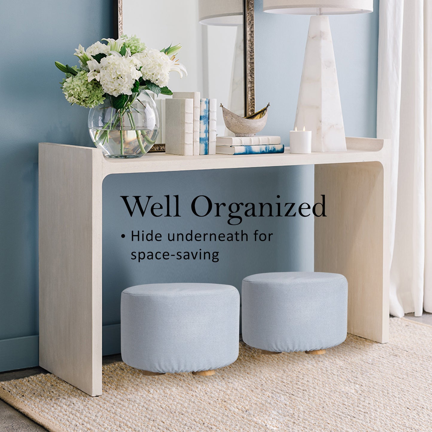 Fabric Ottoman Round Wooden Leg Foot Stool - LIGHT BLUE V274-FT-GQST01-LBU