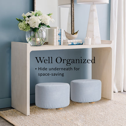 Fabric Ottoman Round Wooden Leg Foot Stool - LIGHT BLUE V274-FT-GQST01-LBU