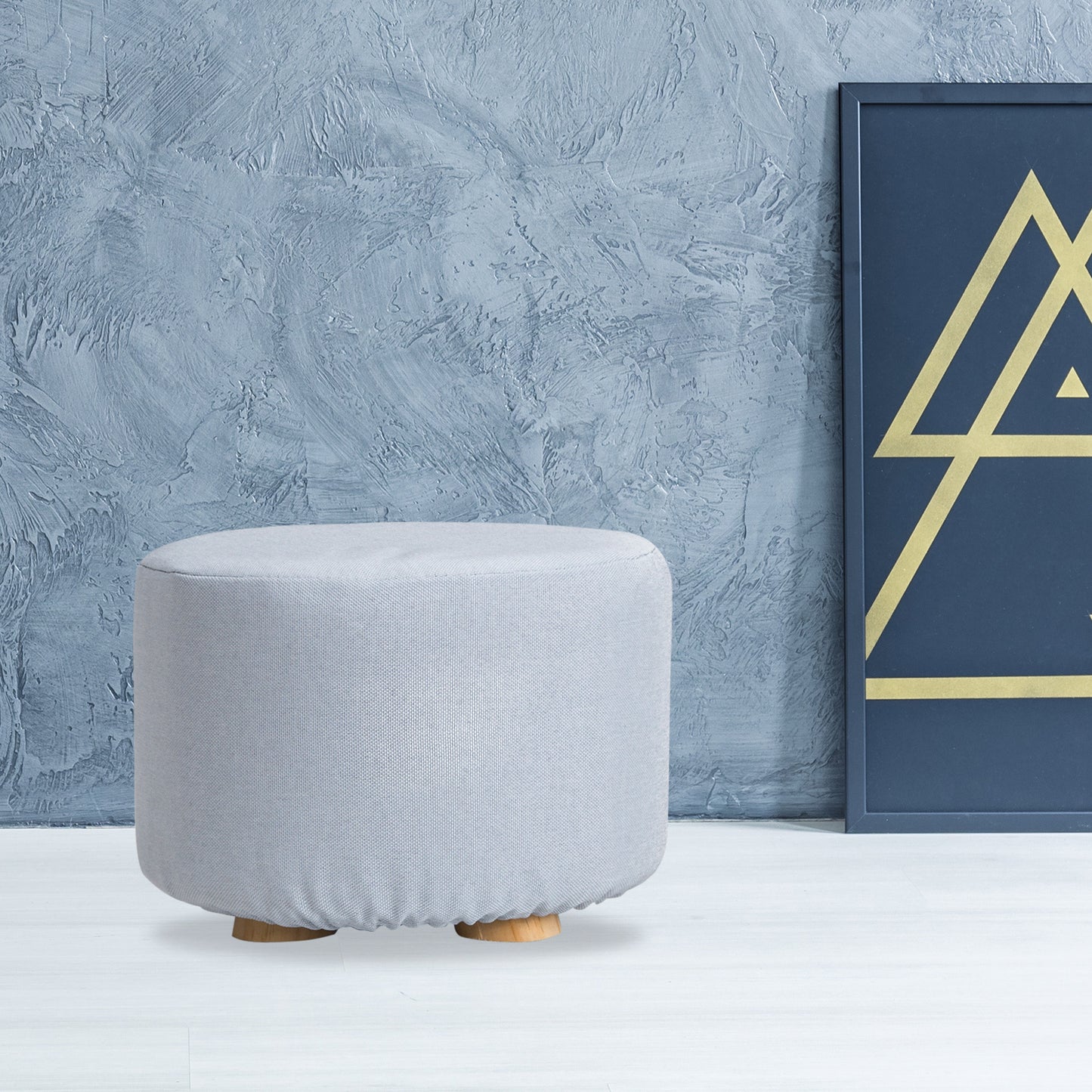 Fabric Ottoman Round Wooden Leg Foot Stool - LIGHT BLUE V274-FT-GQST01-LBU
