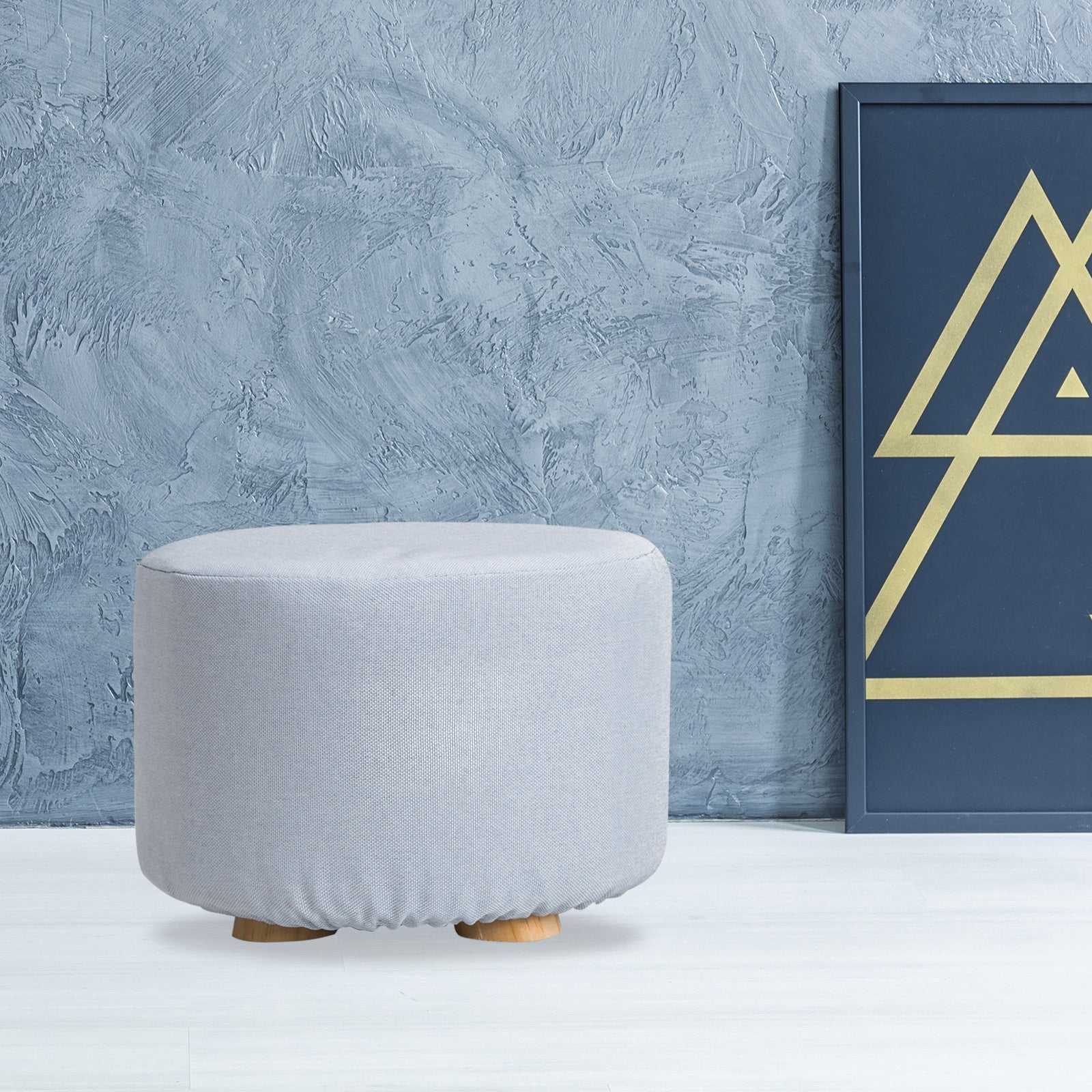 Fabric Ottoman Round Wooden Leg Foot Stool - LIGHT BLUE V274-FT-GQST01-LBU