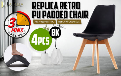 4X Retro Dining Cafe Chair Padded Seat BLACK V274-FT-J900-BK4