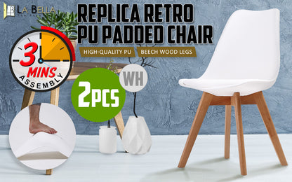 2X Retro Dining Cafe Chair Padded Seat WHITE V274-FT-J900-WH2