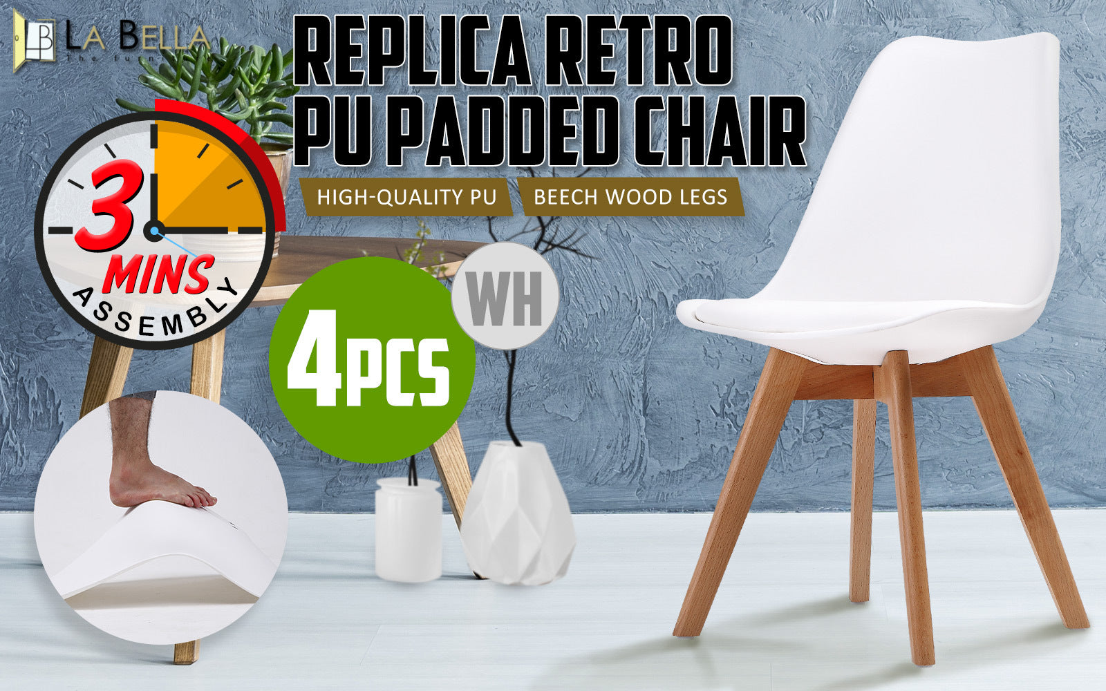 4X Retro Dining Cafe Chair Padded Seat WHITE V274-FT-J900-WH4