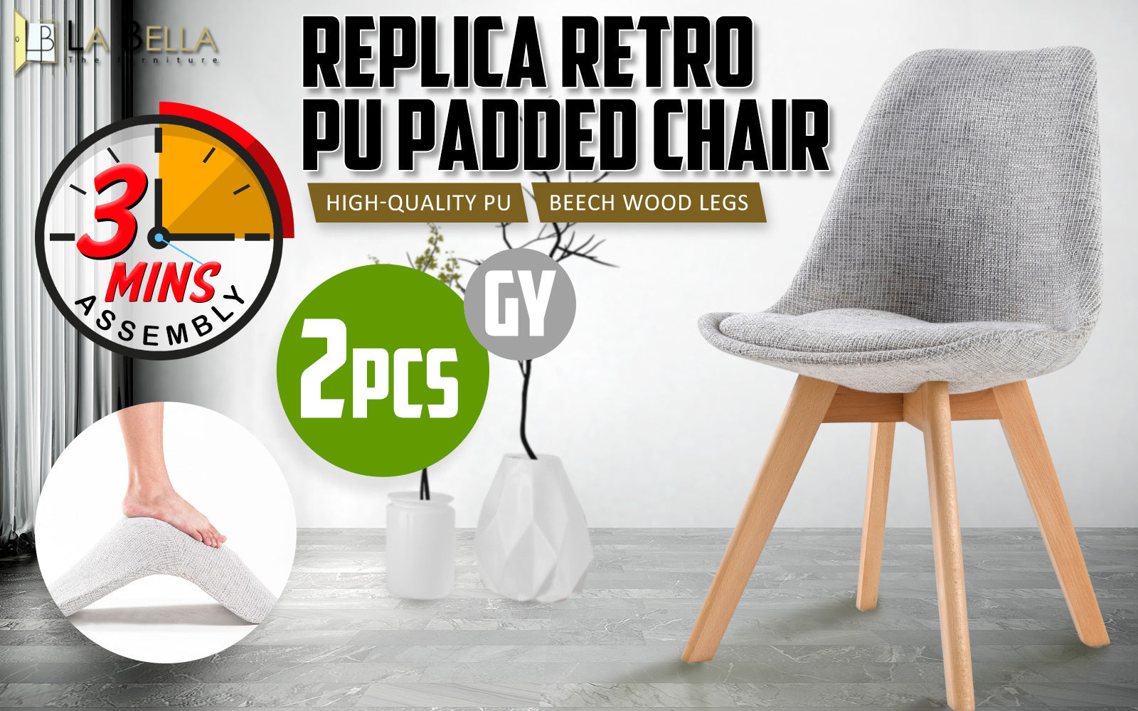2X Retro Dining Cafe Chair Padded Seat GREY V274-FT-J900B-GY2