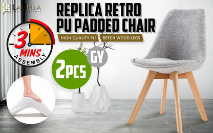 2X Retro Dining Cafe Chair Padded Seat GREY V274-FT-J900B-GY2