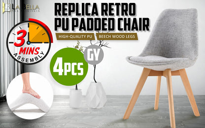 4X Retro Dining Cafe Chair Padded Seat GREY V274-FT-J900B-GY4