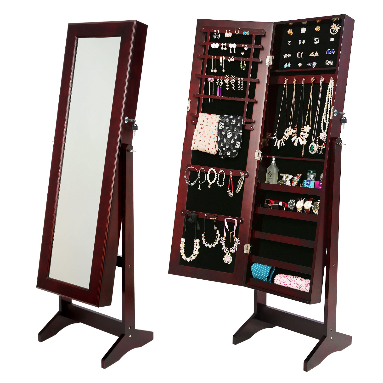 Mirror Jewellery Cabinet Storage Organiser LUVO 146cm WALNUT V274-FT-MJ316B