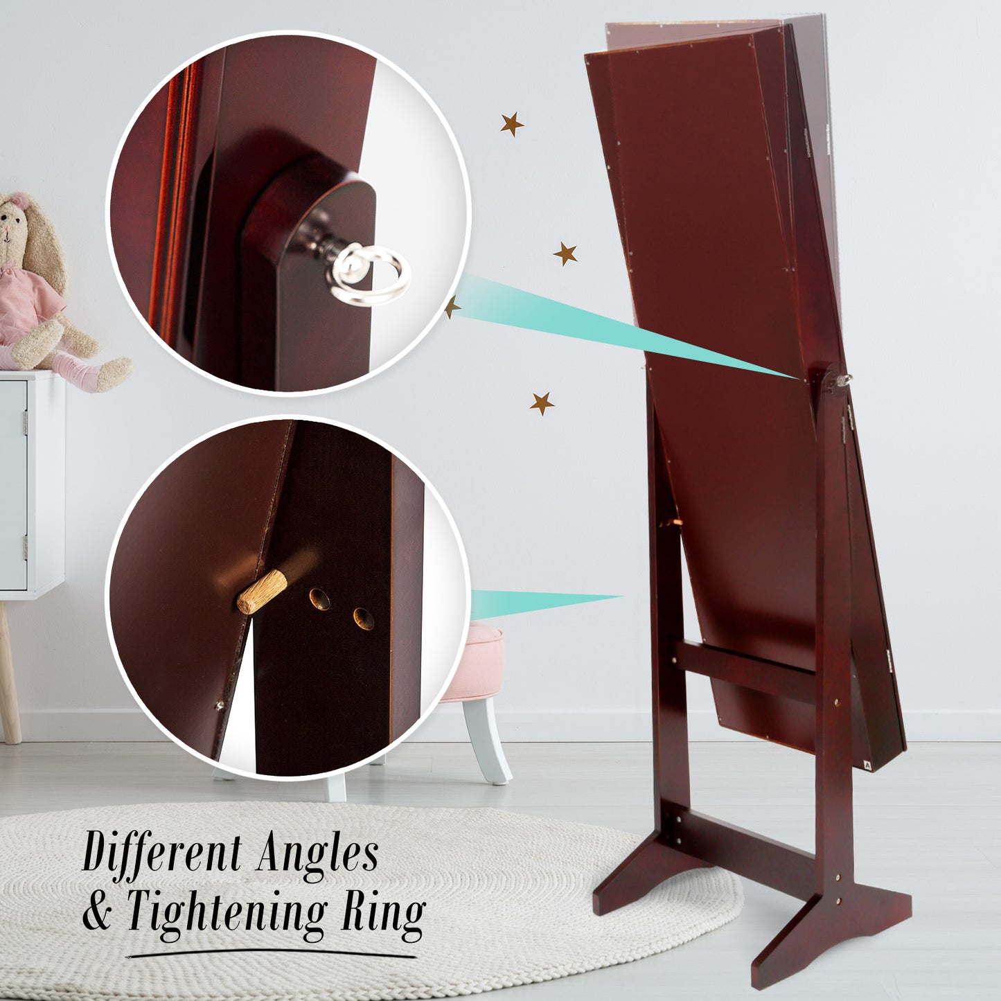 Mirror Jewellery Cabinet Storage Organiser LUVO 146cm WALNUT V274-FT-MJ316B