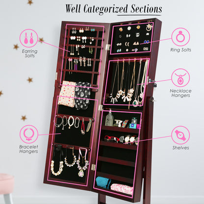 Mirror Jewellery Cabinet Storage Organiser LUVO 146cm WALNUT V274-FT-MJ316B