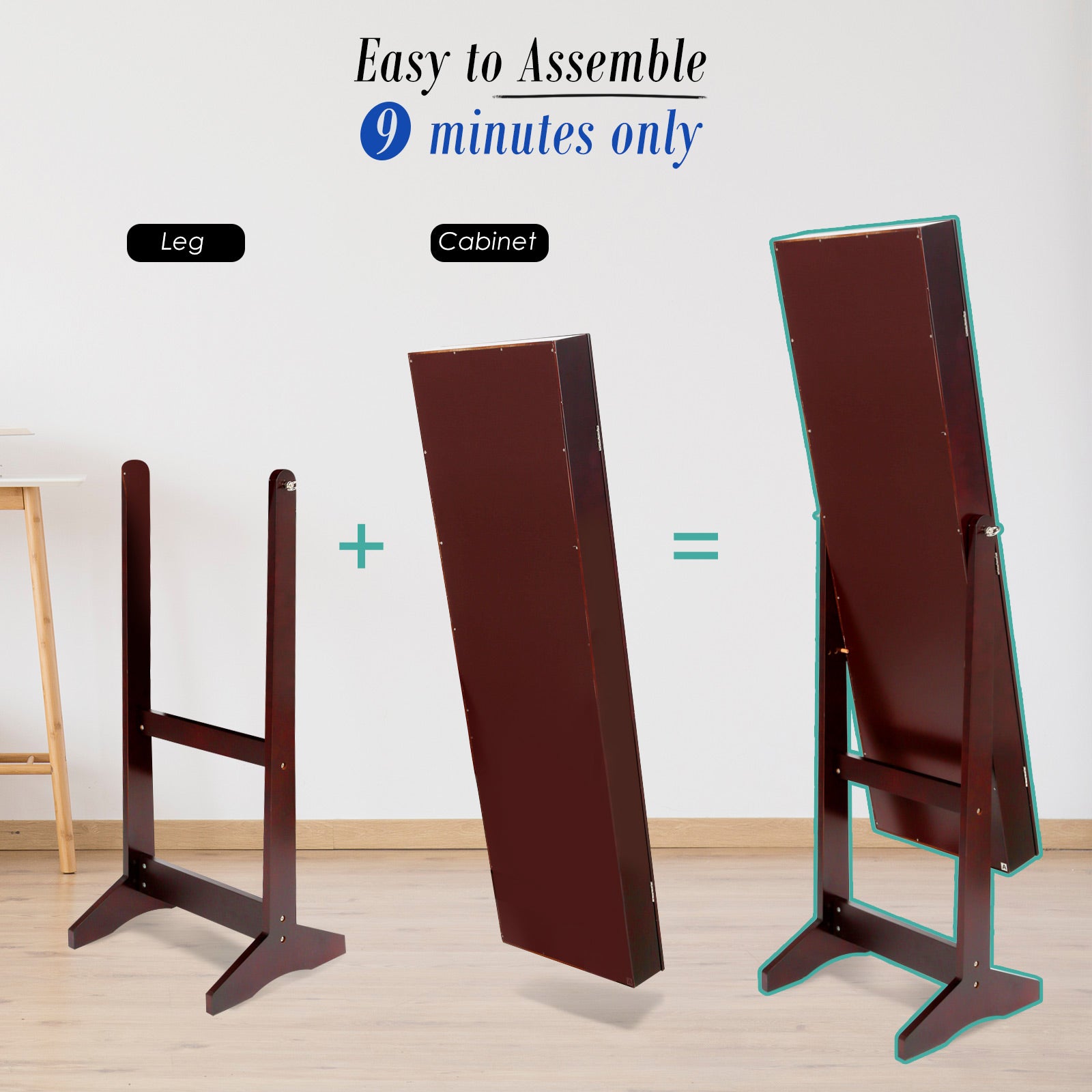Mirror Jewellery Cabinet Storage Organiser LUVO 146cm WALNUT V274-FT-MJ316B