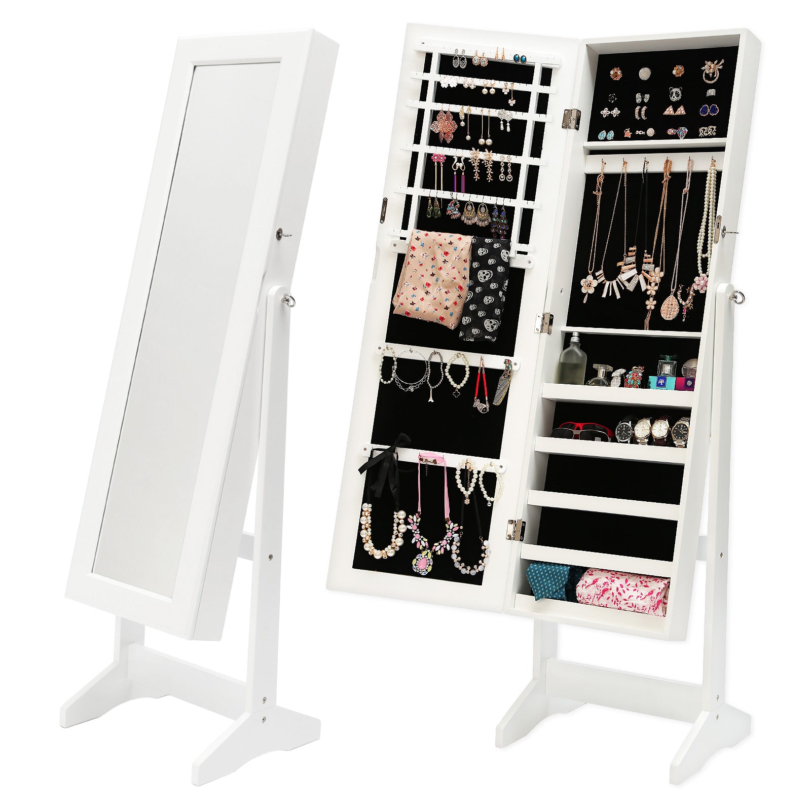 Mirror Jewellery Cabinet Storage Organiser LUVO 146cm WHITE V274-FT-MJ316W