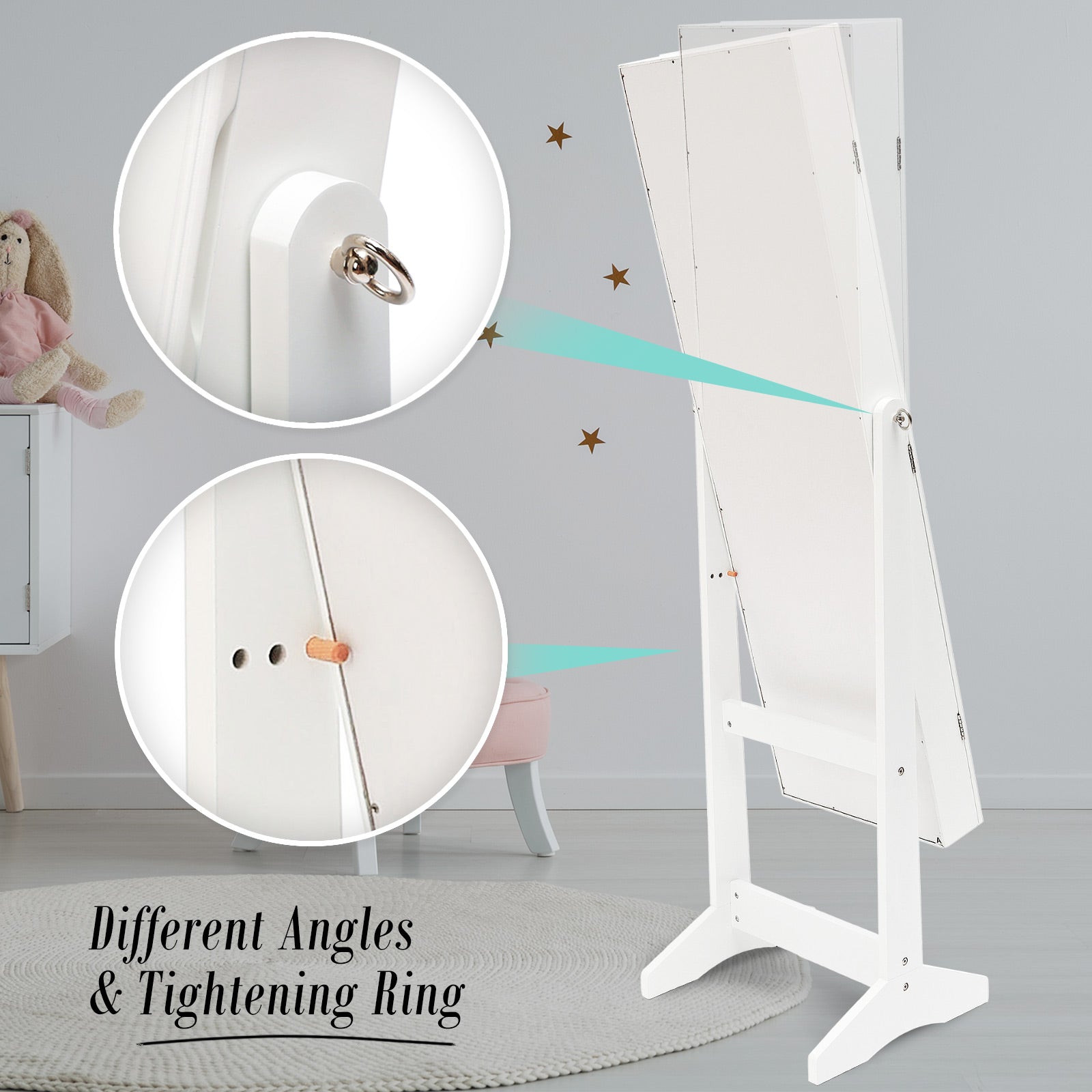 Mirror Jewellery Cabinet Storage Organiser LUVO 146cm WHITE V274-FT-MJ316W