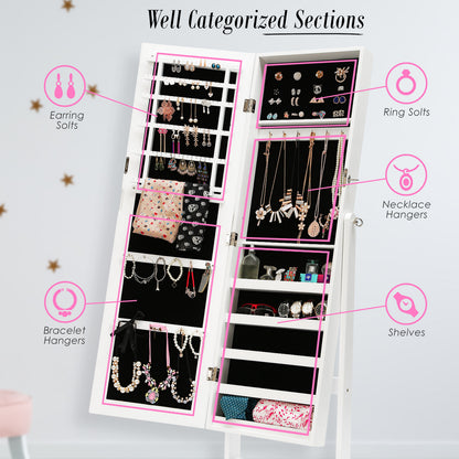 Mirror Jewellery Cabinet Storage Organiser LUVO 146cm WHITE V274-FT-MJ316W
