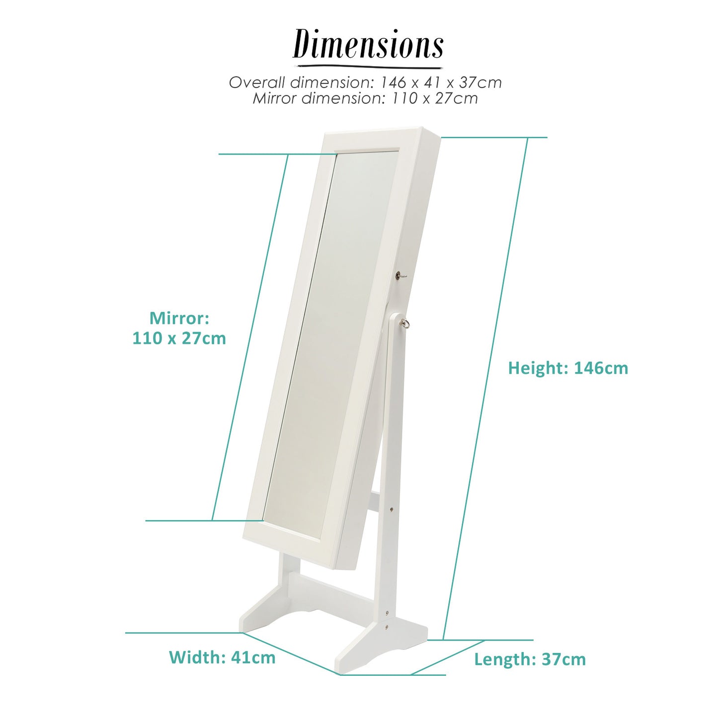 Mirror Jewellery Cabinet Storage Organiser LUVO 146cm WHITE V274-FT-MJ316W