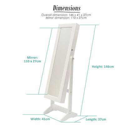 Mirror Jewellery Cabinet Storage Organiser LUVO 146cm WHITE V274-FT-MJ316W