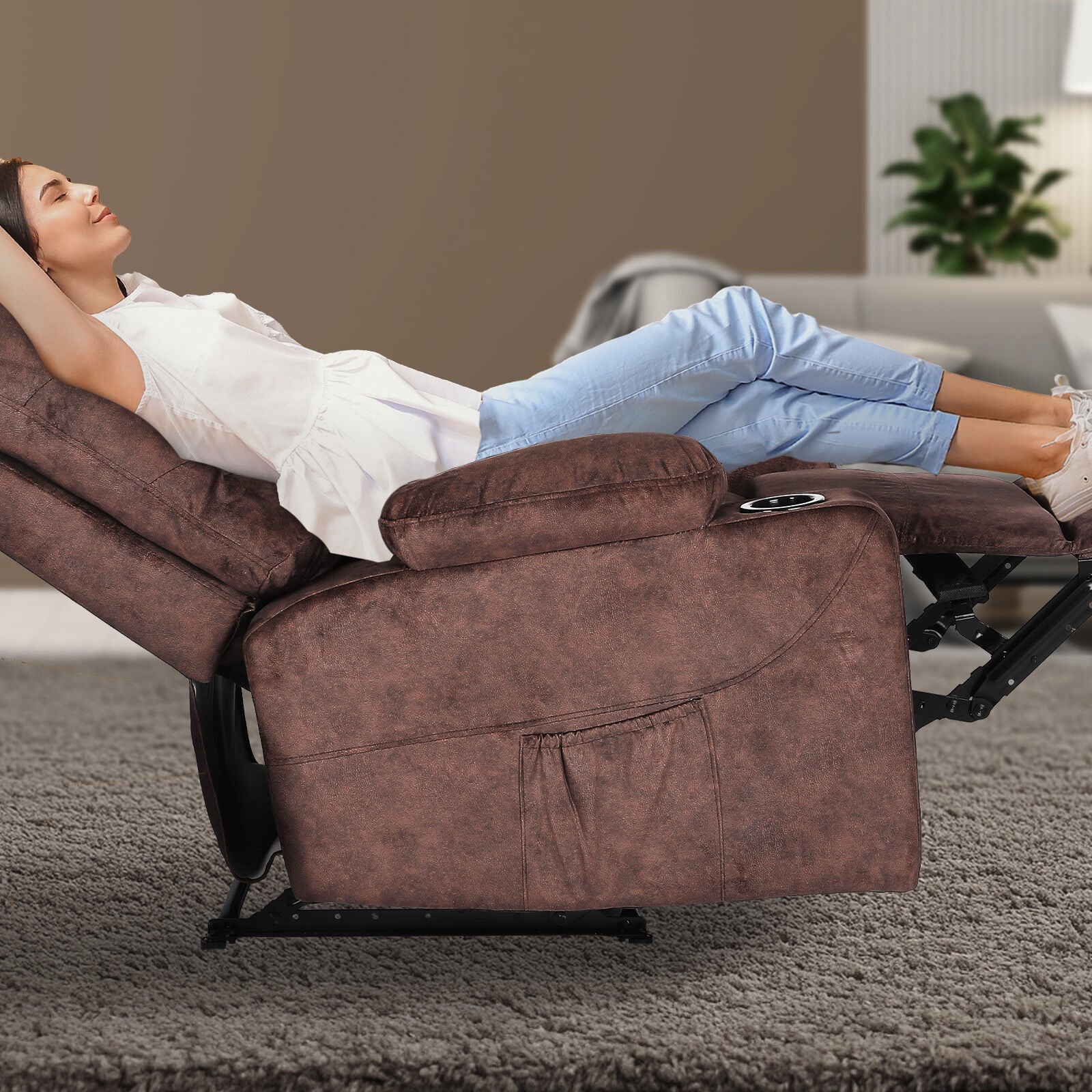 8-Point Electric Massage Recliner Chair - Leathaire Lounge Sofa Armchair AVERY BROWN V274-FT-MRC-6115LTH-BN
