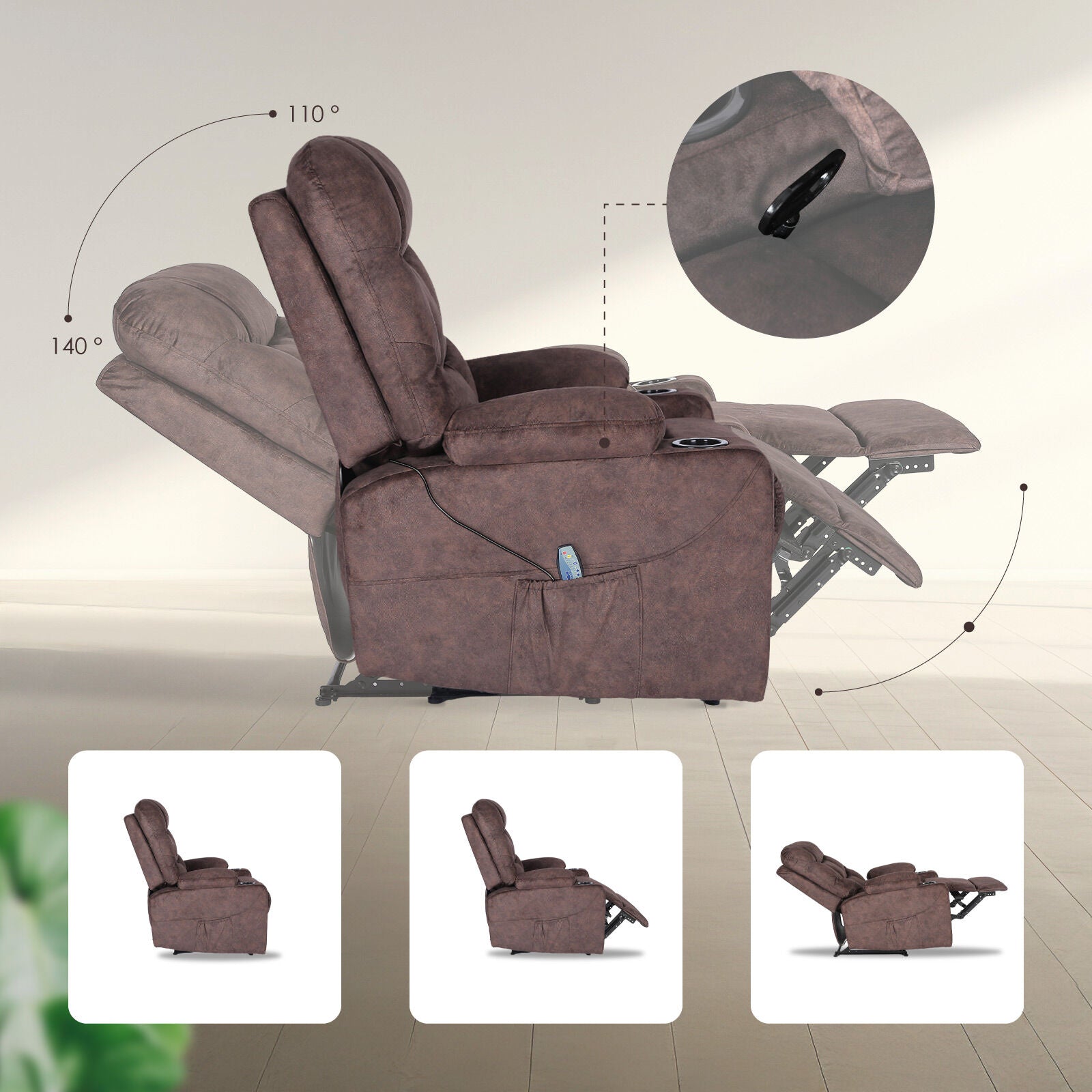 8-Point Electric Massage Recliner Chair - Leathaire Lounge Sofa Armchair AVERY BROWN V274-FT-MRC-6115LTH-BN