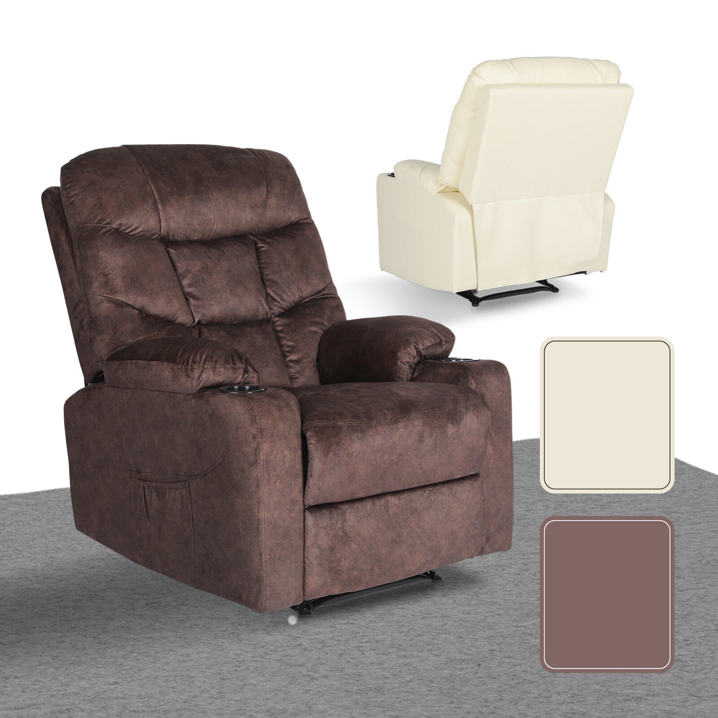 8-Point Electric Massage Recliner Chair - Leathaire Lounge Sofa Armchair AVERY BROWN V274-FT-MRC-6115LTH-BN