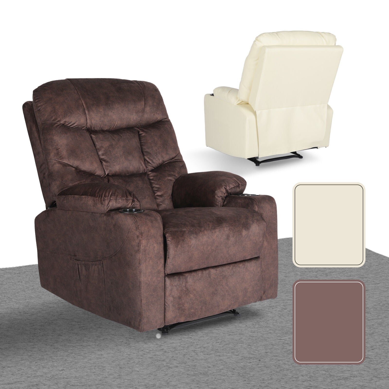 8-Point Electric Massage Recliner Chair - Leathaire Lounge Sofa Armchair AVERY BROWN V274-FT-MRC-6115LTH-BN