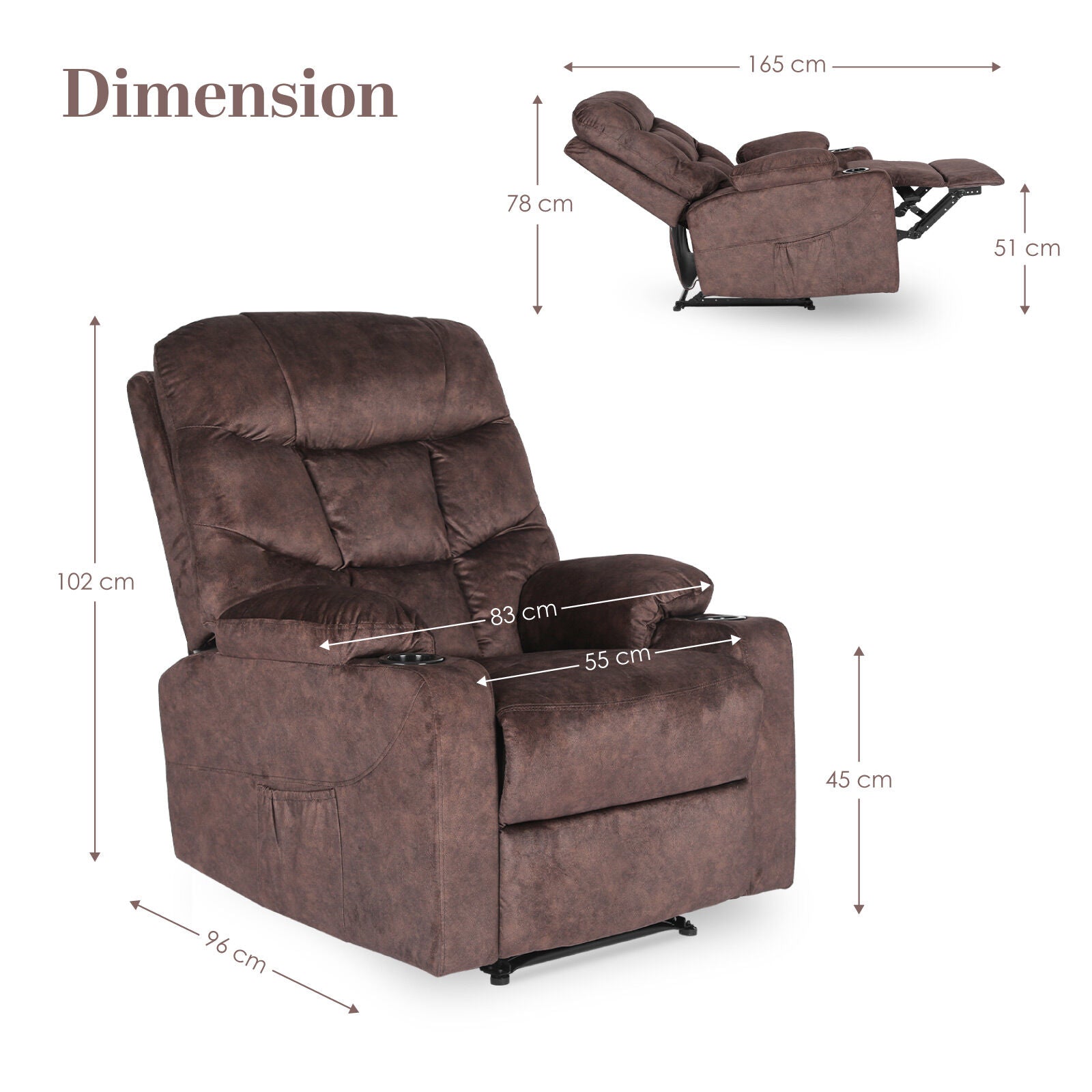 8-Point Electric Massage Recliner Chair - Leathaire Lounge Sofa Armchair AVERY BROWN V274-FT-MRC-6115LTH-BN
